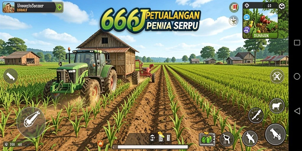 Screenshot menunjukkan aktivitas pertanian yang seru dan interaktif di 666J.