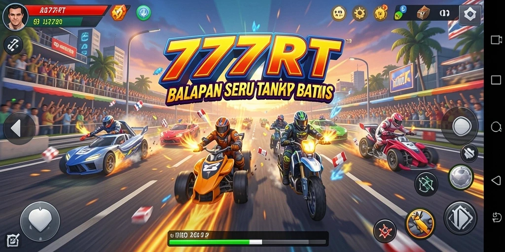 Screenshot gameplay menampilkan aksi balapan di lintasan menantang.