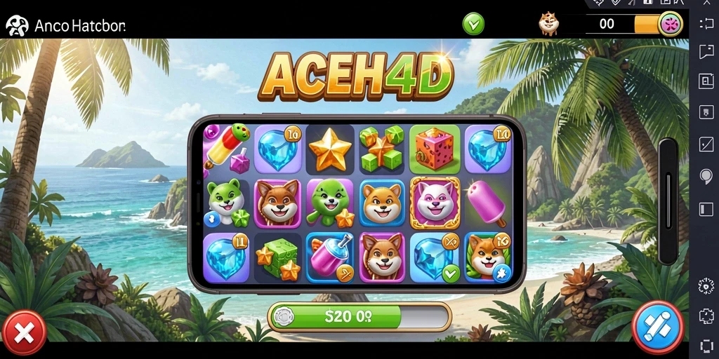 Gameplay seru ACEH4D dengan tantangan Match-3 yang menarik.