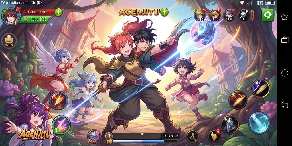 Tampilan gameplay AGENJITU dengan karakter anime yang terkenal.