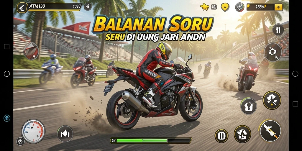 Screenshot gameplay ATM138 yang menunjukkan adrenalin balapan motor.