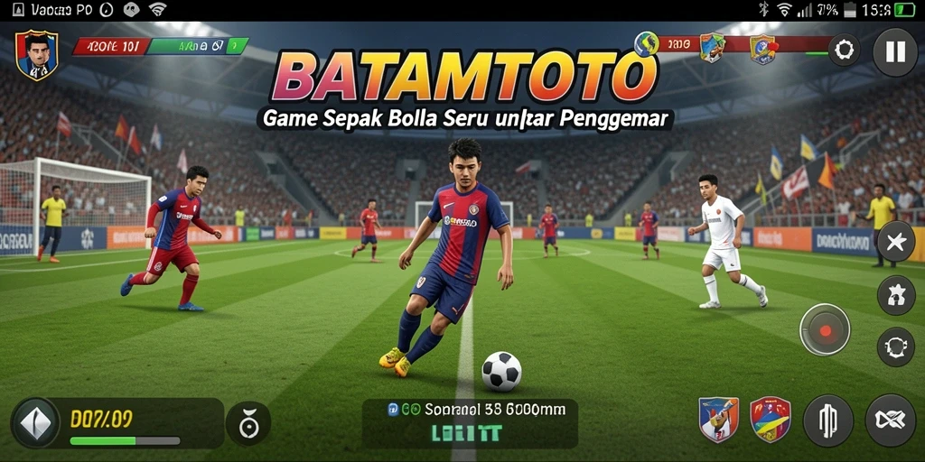 Tampilan gameplay seru di BATAMTOTO dengan aksi sepak bola nyata.