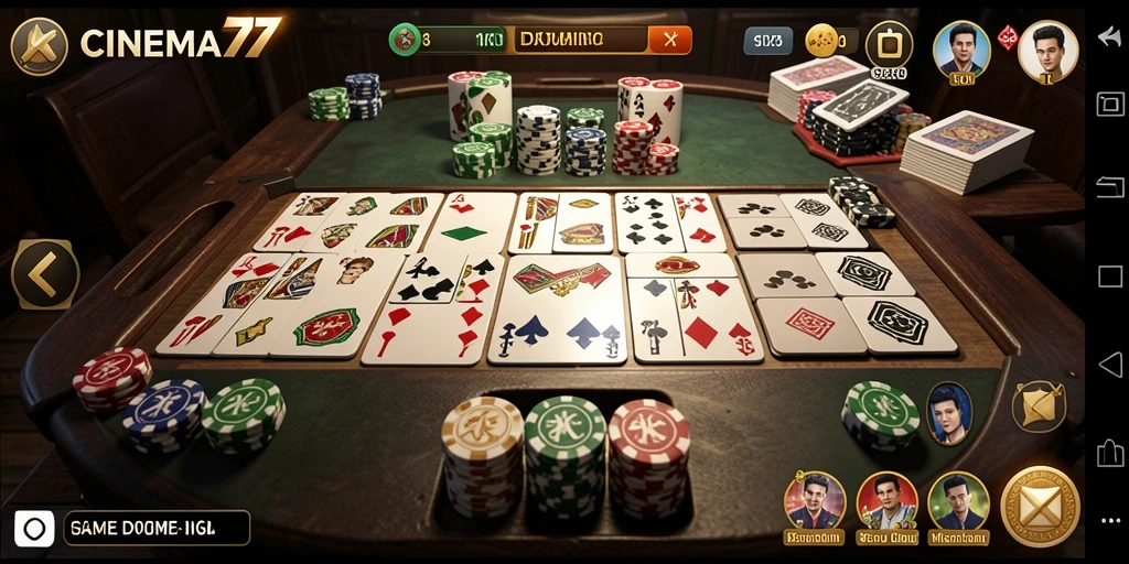 Screenshot gameplay CINEMA77 menampilkan keseruan permainan Domino.