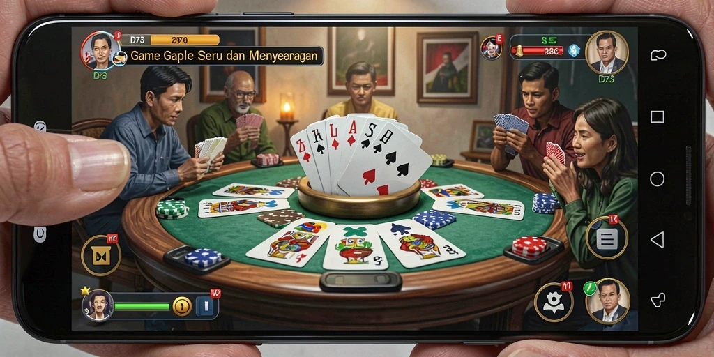 Tampilan gameplay seru D73 dengan suasana Gaple yang menyenangkan.