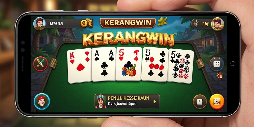 Tampilan gameplay KERANGWIN dengan pemain yang bersaing di meja Domino.
