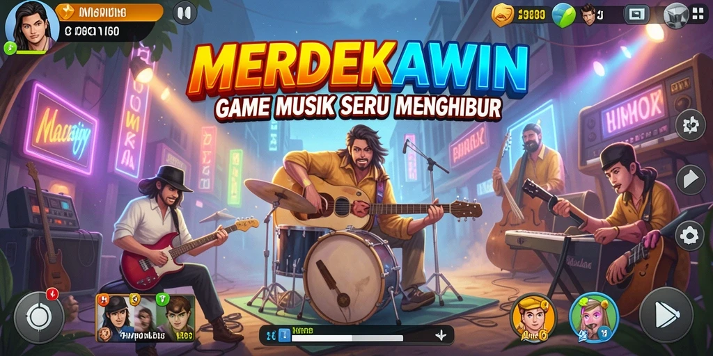 Tampilan gameplay seru di MERDEKAWIN dengan berbagai lagu.