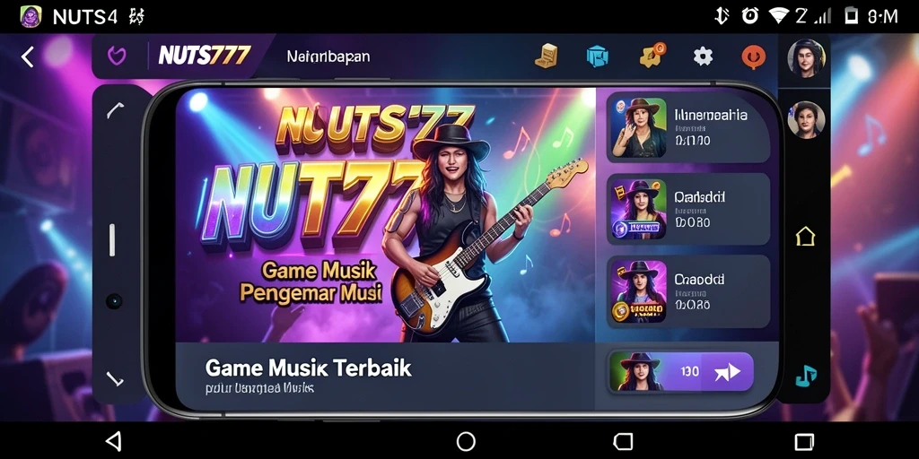 Screenshot utama NUTS777 menunjukkan gameplay musik yang seru.