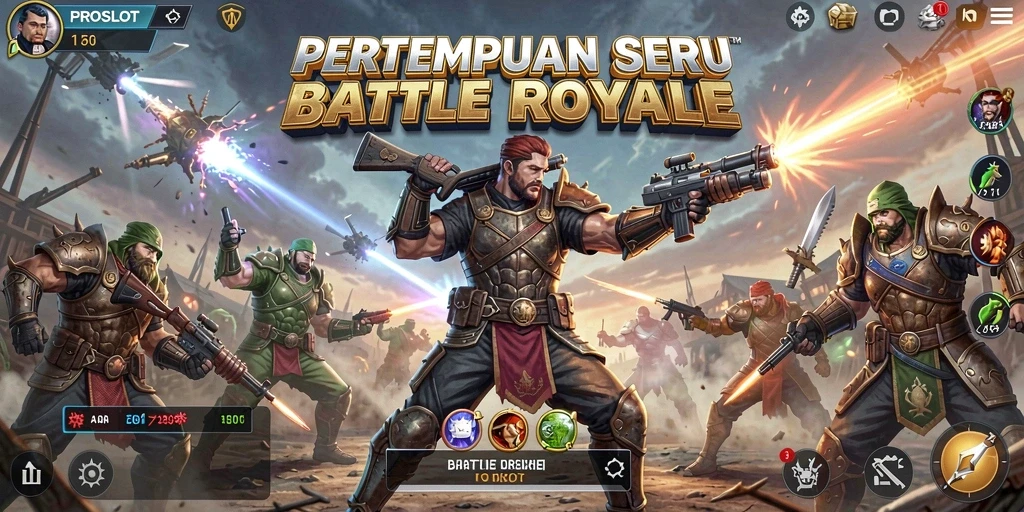 Tangkapan layar utama gameplay dan pertempuran di PROSLOT.