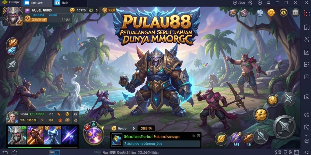 Tampilan mendebarkan dari pertempuran MMORPG di PULAU88.