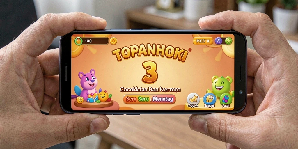 Screenshot gameplay TOPANHOKI menunjukkan level yang penuh warna dan menantang.